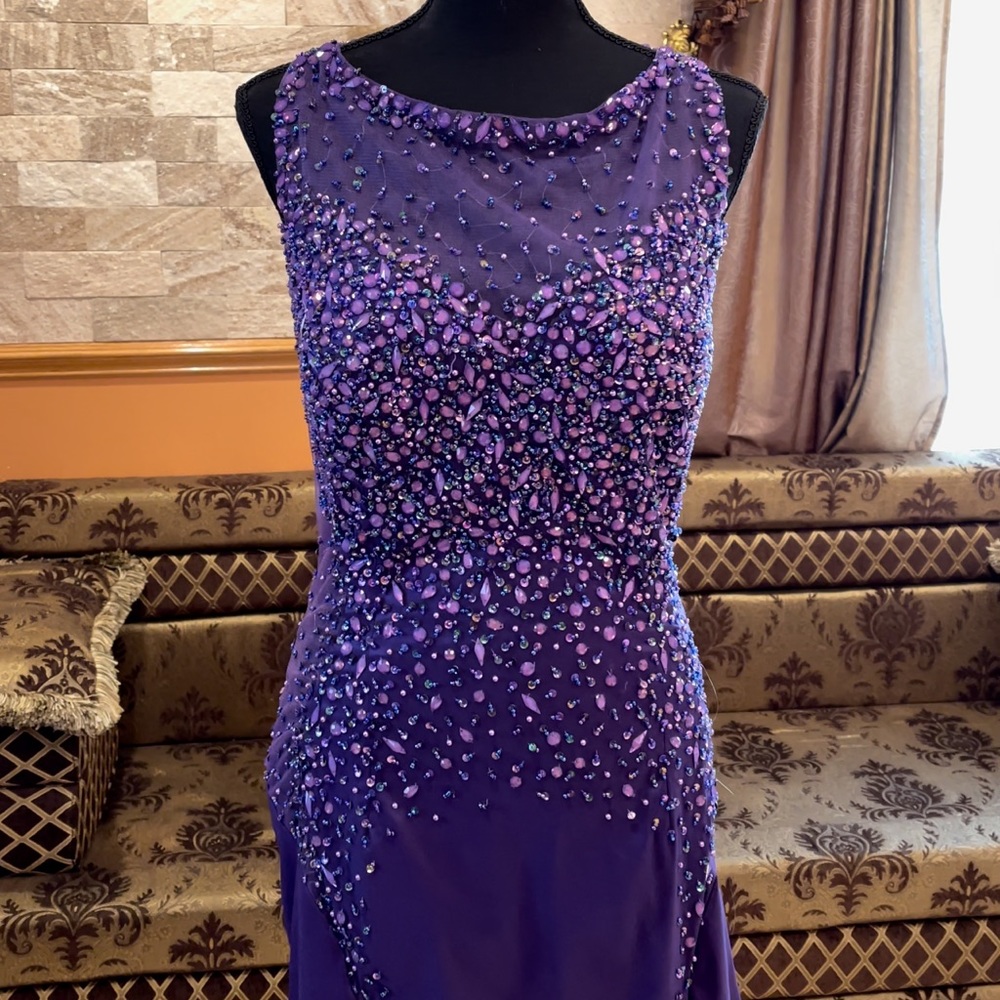 Purple backless gem dress